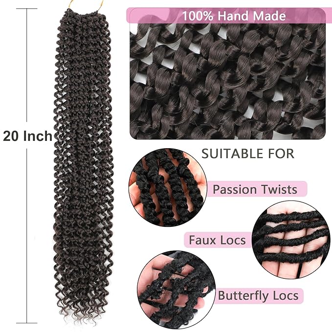 Alrence Passion Twist Hair 20 Inch 8 Packs Water Wave Crochet Hair Curly Braiding Hair For Butterfly Locs Long Bohe Crochet Braids (20 Inch (Pack of 8), 4#)