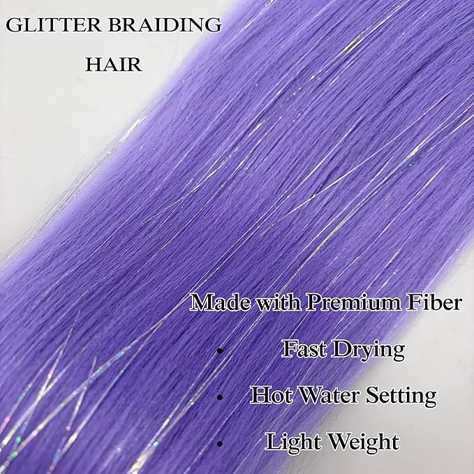 Lavender Tinsel Braiding Hair Pre stretched Braiding Hair for Glitter Braids Festival Braids Cosplay