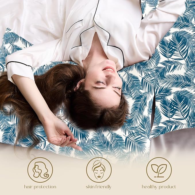 ZIMASILK 100% Pure Mulberry Silk Pillowcase for Hair and Skin Health,Both Sides 19 Momme Silk Floral Print,1pc (Standard 20''x26'',Blue Leaves)