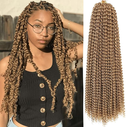 Passion Twist Hair Blonde 24 Inch 8 Packs Water Wave Crochet Hair For Women Curly Braiding Hair Long Spring Twist Hair Synthetic Hair Extension (24 Inch (Pack of 8), 27#)