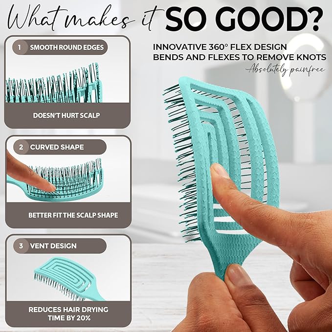 Fiora Naturals Paddle Hair Brush for Thick Hair - Detangler Brush for women - Vented Hairbrush for Gentle Detangling, Best Hair Brush for Wet or Dry Hair