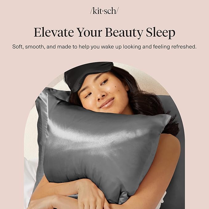 Kitsch Satin Pillowcase with Zipper for Hair & Skin, Softer Than Silk Pillow Cases King, Wrinkle-Free, Smooth and Cooling Satin Pillow Covers, King Size 19"x36" - Charcoal