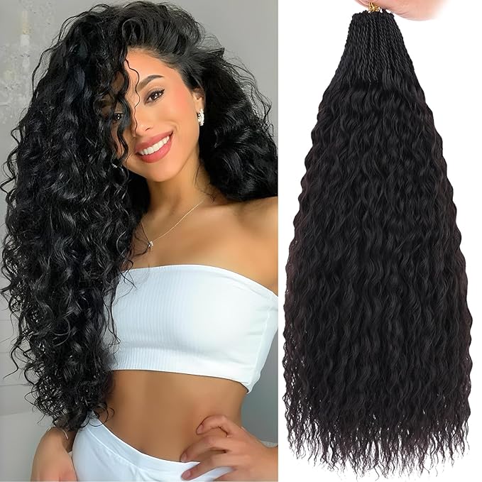 Xtrend Pre Looped Micro Brazilian Kinky Curly Crochet Hair 24 Inch 8 Packs Black Micro Curly Braiding Hair Extensions Synthetic Deep Wave For Mini Senegalese Twist Hair For Boho (30 Strands/Pack，1B#)