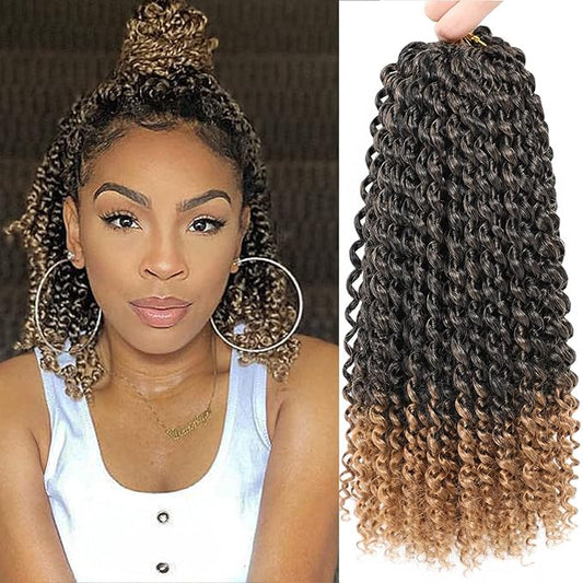 Passion Twist Hair 14 Inch 8 Packs Passion Twist Crochet Hair For Black Women Water Wave Braiding Hair Curly Long Spring Twist Hair Synthetic Hair Extension (14 Inch (Pack of 8), T27)