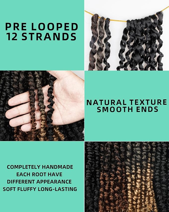 20 Inches 8 Packs crochet twists pre looped，Mixed Colors Combo Pack(6 packs 1B+ 1 pack T1B/27+1 pack T1B/30),Passion Twist Crochet Hair-Super Long Pre-twisted Hair Extensions(20"-8 Packs,1B+T27+T30)