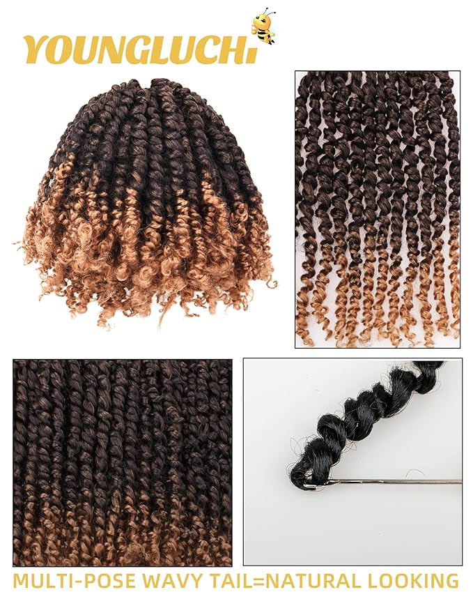 Super Short Passion Twist Crochet Hair for Black Women and Kids-6 Inch 7 Packs Ombre Blonde Pre Looped Pre-twisted Passion Twist Hair,Bob Spring Kinky Twist Bohemian Curl(6"-7P,T27)
