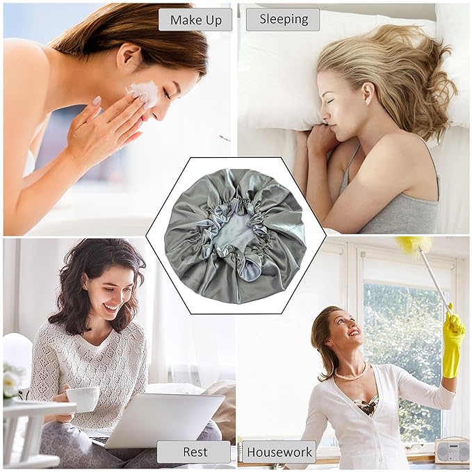 Silk Bonnet for Sleeping Satin Bonnets Double Layer Reversible Hair Cap Bonnet for Women Long Curly Braid Hair (Charcoal)