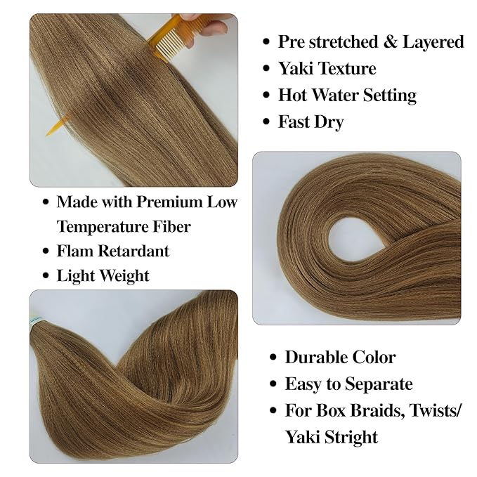 Brown Braiding Hair Pre stretched 26 Inch Clay Brown Hair Extensions for Braids Yaki Texture Knotless Braiding Hair（Packs of 3,26",10 OZ）