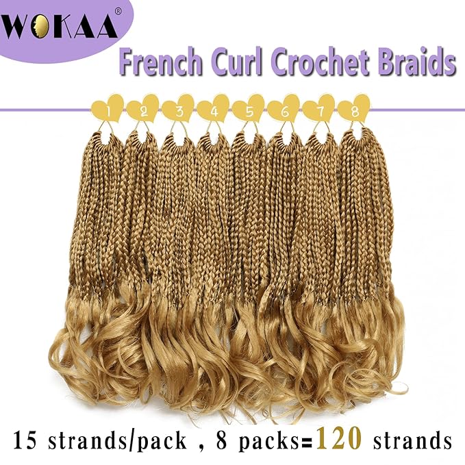 Short Crochet Hair for Women 12 Inch Blonde French Curl Crochet Braids 8 Packs Prelooped Box Braids Synthetic French Curly Braiding Hair Extensions 27#
