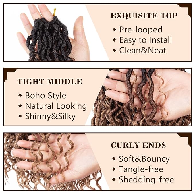 COOKOO 30 Inch 8 Packs Goddess Locs Crochet Hair Bohemian Faux Locs Crochet Hair for Black Women Pre Looped Boho Crochet Locs Synthetic Hair Extensions 1B/30/27#