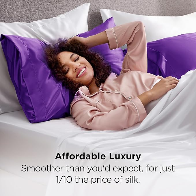 Bedsure King Size Satin Pillowcase Set of 2 - Purple Silky Pillow Cases for Hair and Skin with Envelope Closure, Similar to Silk Pillow Cases, Gifts for Women Men, 20x36 Inches, 2pcs