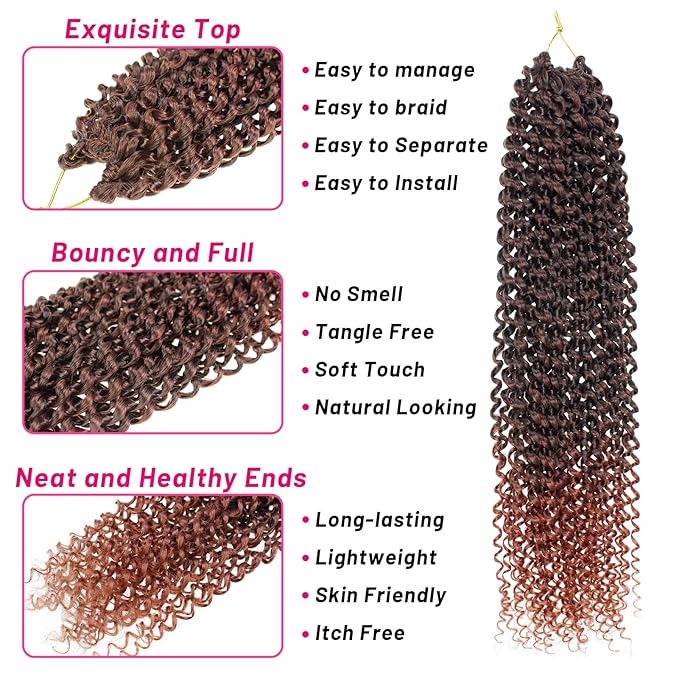 Dorsanee Ombre Passion Twist Hair 18 Inch 7 Packs Water Wave Crochet Hair Long Bohemian Curly Braiding Hair for Butterfly Locs, Faux Locs, Boho Style Spring Twist Crochet Braids (T350#)