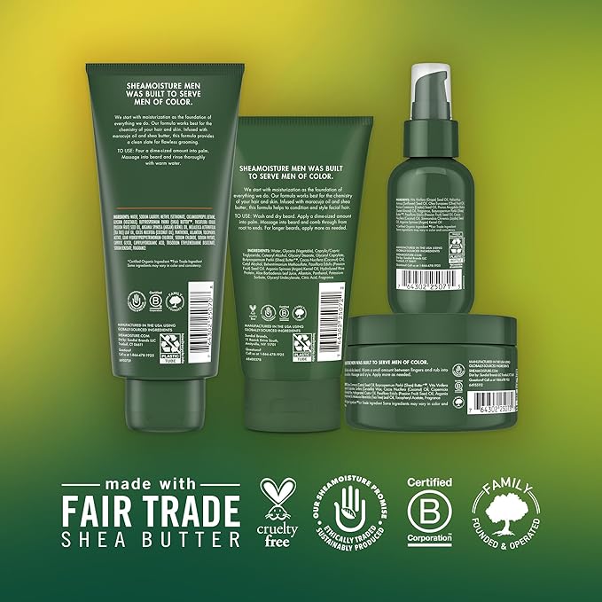 SheaMoisture Beard Kit for Men – Beard Wash, Conditioning Beard Oil, Full Beard Detangler + Beard Balm with Shea Butter & Maracuja Oil, Gifts for Men (4 Piece Set)