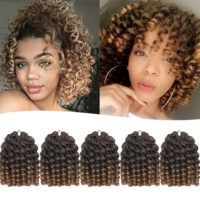 8 Inch Jamaican Bounce Crochet Hair 5 Packs 2X Ringlet Wand Curl Crochet Hair Pre Looped Bouncy Curl Curly Crochet Hair Extension Brown Ombre Crochet Braiding Hair 100 Roots