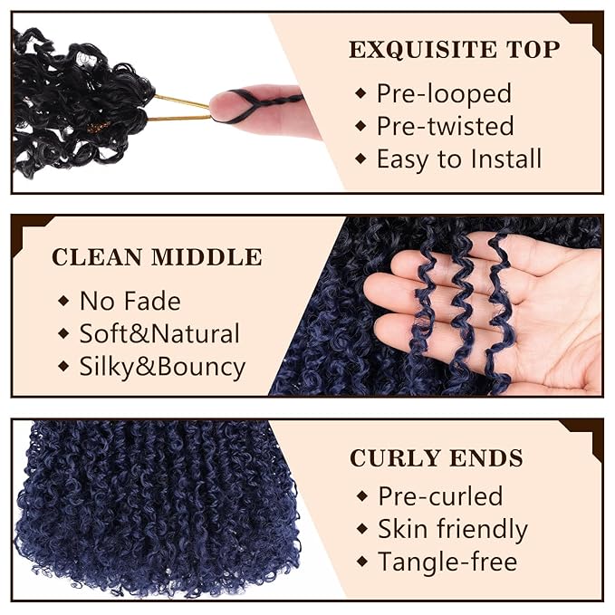 COOKOO 12 Inch Pre Twisted Mini Yanky Twist Crochet Hair 8 Small Bundles 30 Strands/pack Short Spring Twist Braids Hair Bohemian Passion Twist Curly Crochet Braids Synthetic Hair Extensions for Women