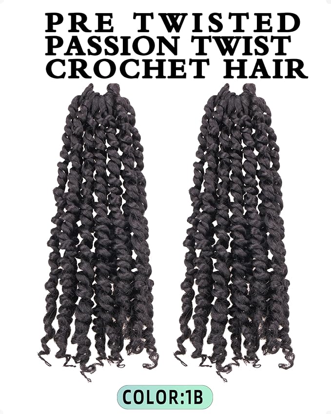 Pre-Twisted Passion Twist Crochet Hair for Black Women Passion Twist Hair Pre Looped Bohemian Braids 10 Inch 2 Packs Natural Black Short Bob Curly Braiding Hair Extensions(10"-2P,1B)