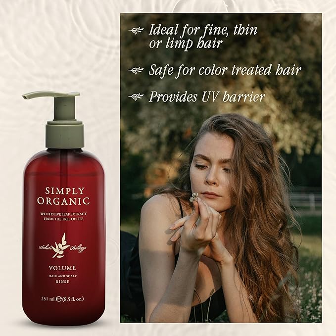 SIMPLY ORGANIC Thinning Hair Volumizing Deep Conditioner Scalp Rinse, Made in Italy, All Natural Cruelty Free Hair Care for Women & Men, Lavender, Mint, Olive Leaf Extract, 251ml/8.5floz, VOLUME