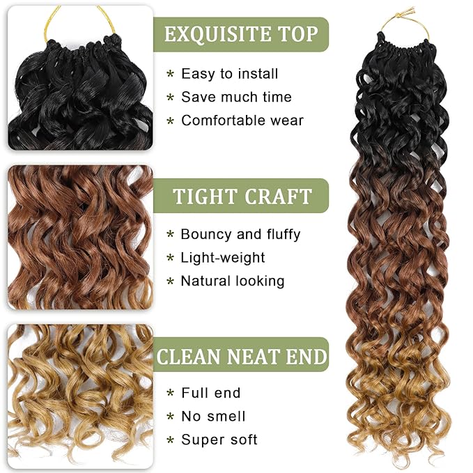 Vomella GoGo Curl Crochet Hair 8 Packs Water Wave 18 Inch Curly Crochet Hair for Women Short Beach Curl Hair Synthetic Deep Twist Hair Extensions(1B/30/27#)