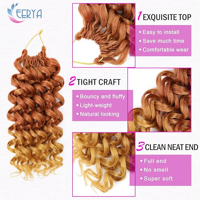 7 Packs GoGo Curl Crochet Hair 10 Inch Short Curly Crochet Hair for Women Deep Wave Beach Curl Crochet Braids Synthetic Braiding Hair Extensions(10 Inch, #Copper Flame)