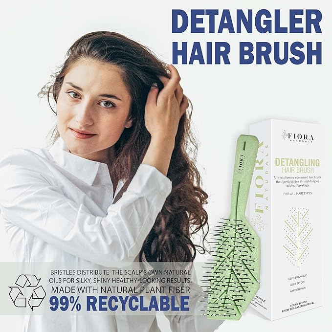 Fiora Naturals Hair Detangling Brush for Women - Detangler Hair Brush w/Flexible Soft Bristles- Gently Glides Through Tangles - Curly, Fine, Dry and Shower Wet HairBrush, cepillo para cabello - Green