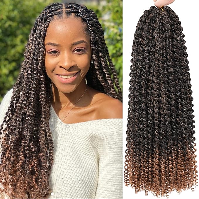 Passion Twist Hair 18 Inch 8 Packs Passion Twist Crochet Hair For Women Curly Braiding Hair For Butterfly Locs Long Bohemian Synthetic Hair Extension (18 Inch (Pack of 8), T30)