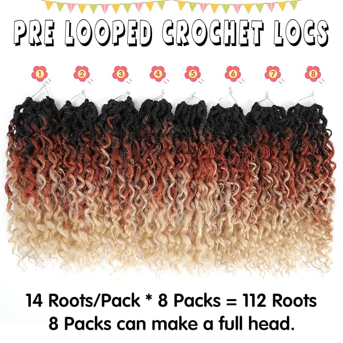 Fulcrum Goddess Locs Crochet Hair 12 Inch, 8 Packs New Faux Locs Crochet Hair for Black Women, Crochet locs with Curly Ends (12Inch (Pack of 8), 1B/30/613#)