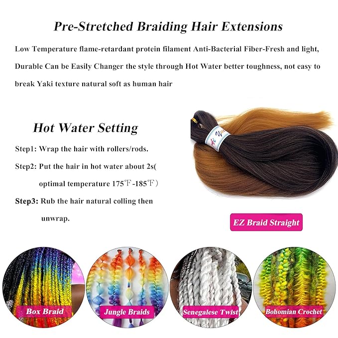 1b/30/27 Braiding Hair Pre Stretched 32 Inch 1b to Brown Blonde Ombre Braiding Hair Extensions for Crochet Braids Yaki Knotless Hypoallergenic Pre Sectioned Braiding Hair
