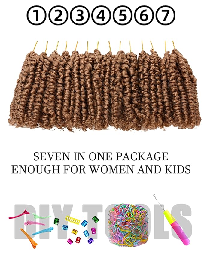 4 Inch 7 Packs Super Short Passion Twist Crochet Hair for Black Women and Kids-Pure Blonde Pre Looped Pretwisted Soft Hair Extensions,Braided by Synthetic Spring Kinky Twist Bohemian Curl(4"-7P,27#)