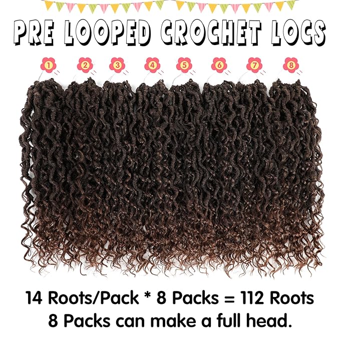 Fulcrum Goddess Locs Crochet Hair 14 Inch, 8 Packs New Faux Locs Crochet Hair for Black Women, Crochet locs with Curly Ends (14Inch (Pack of 8), T30#)