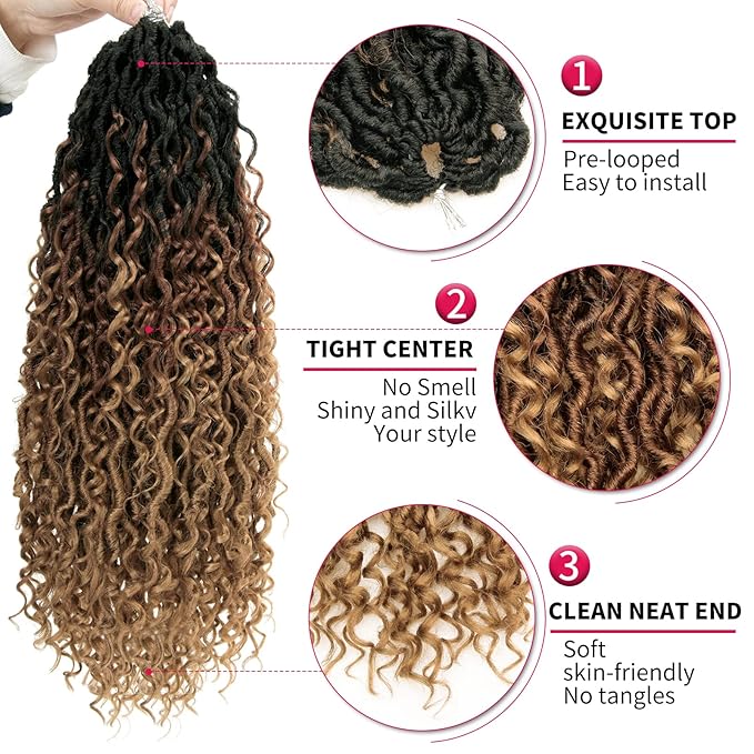 Goddess Locs Crochet Hair 18Inch Faux Locs With Curly Ends,Crochet Hair Pre Looped Boho GoddessLocs Hippie Bohemian Crochet Loc for Black Women（1B/30/27,18inch)