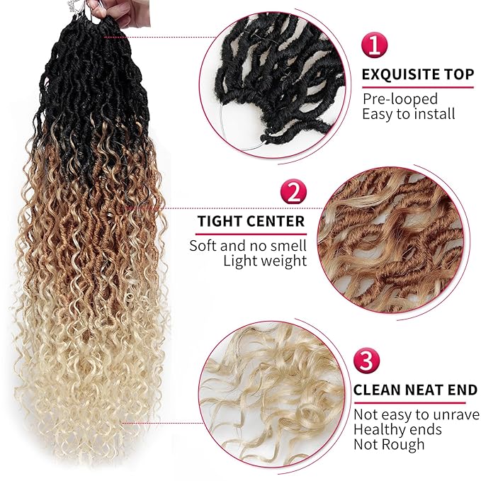 8Packs Goddess Locs Crochet Hair 22Inch Crochet Locs,Boho Faux Loc With Curly Ends River Hippie Bohemian Loc Crochet Hair for Black Women(OT27/613, 22inch(Pack of 8))