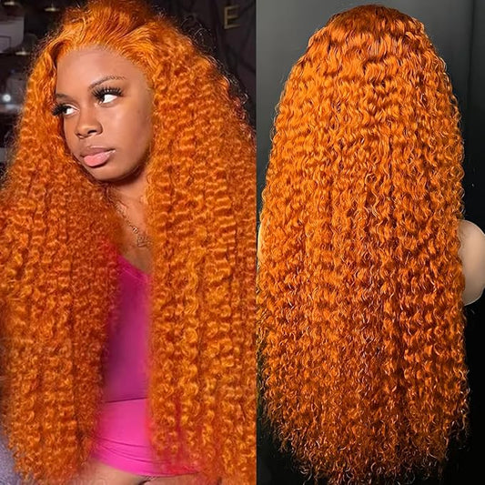350# Colored Deep Wave Lace Front Wigs Human Hair 13x6 Ginger Curly Wig Wet and Wavy Glueless HD Lace Frontal Wigs Human Hair Pre Plucked 210 Density 28Inch