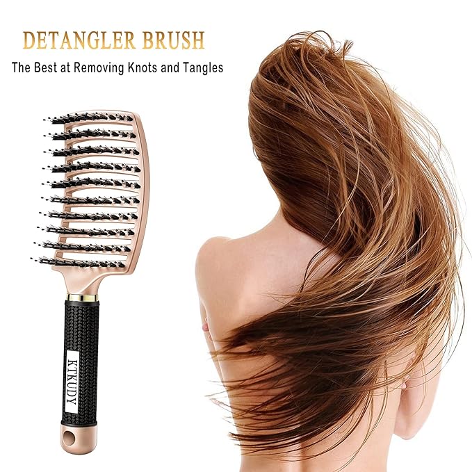 KTKUDY Detangling Brush Getting Knots Out without Pain - Boar Bristles Hairbrush Make Hair Shiny & Healthier Vented Detangler Brush for Women Men Kids Wet and Dry Hair