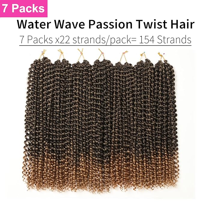 Ubeleco 24 Inch Passion Twist Hair, Long Water Wave Crochet Hair Ombre Blonde Passion Twist Crochet Hair for Women Bohemian Synthetic Curly Braiding Hair Extensions (24 in,1B/27)