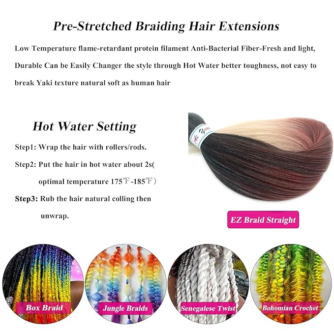 Synthetic Hair For Braids Pre Stretched Braiding Hair Ombre 1b/350/613 Braiding Hair Pre Stretched, Soft Yaki Itch Free Hot Water Setting Braiding Hair Extensions Crochet Hair 26 Inch