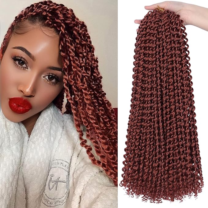 Ubeleco Copper Red Passion Twist Hair, 350# Water Wave Crochet Hair 18 Inch Passion Twist Crochet Hair 22 Strands/Pack Bohemian Synthetic Curly Braiding Hair Extensions (18 Inch (Pack of 2), 350#)