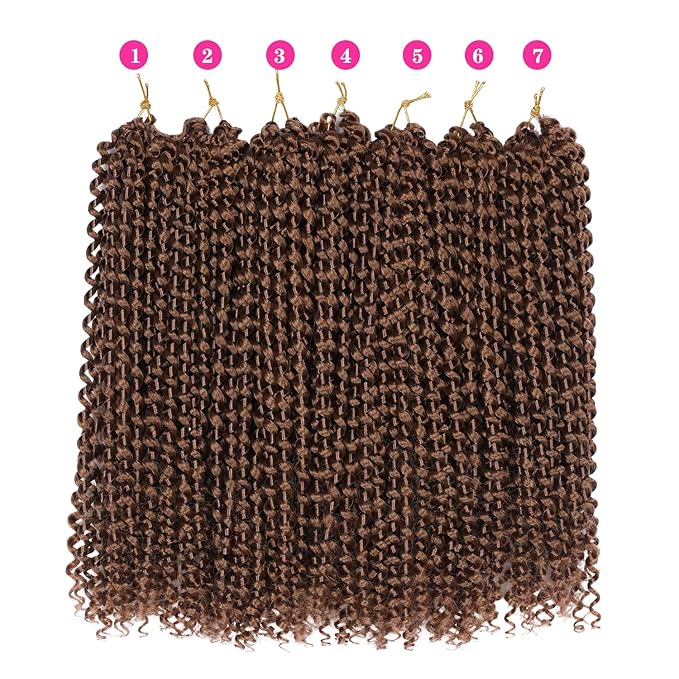 10 Inch Passion Twist Hair, Brown Water Wave Crochet Hair 22 Strands/Pack Passion Twist Crochet Hair For Women Short Passion Twists Braiding Hair Curly Braiding Hair (10 Inch (Pack of 7), #30)