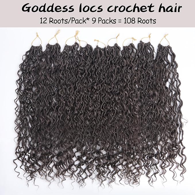 Goddess Locs Crochet Hair 22 Inch 9 Packs Synthetic Faux Locs Crochet Hair for Black Women, River Locs Hair Extensions Style Pre looped Crochet Locs with Curly Ends