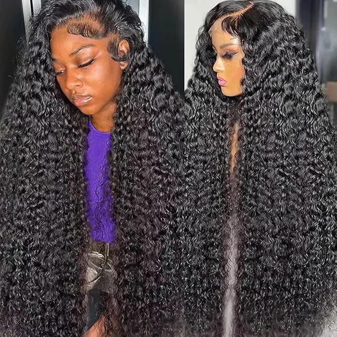28Inch Deep Wave Lace Front Wigs Human Hair 13x6 Deep Curly Lace Front Wigs Glueless Lace Frontal Wig Brazilian Virgin Human Hair Pre Plucked with Natural Hairline 210% Density