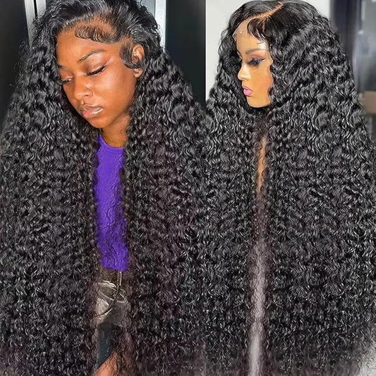 28Inch Deep Wave Lace Front Wigs Human Hair 13x6 Deep Curly Lace Front Wigs Glueless Lace Frontal Wig Brazilian Virgin Human Hair Pre Plucked with Natural Hairline 210% Density