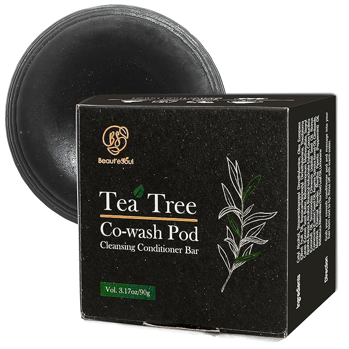 BEAUTE SEOUL Co-Wash Conditioner Bar for Curly Hair - Tea Tree & Charcoal Solid Cleanser for Dry Scalp, Buildup Removal & Moisture – Sulfate-Free, No Silicones, All Hair Types, 3.17oz | Soft Scalp Care Bar