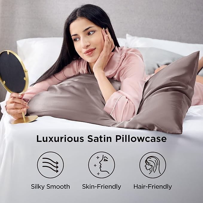 Bedsure King Size Satin Pillowcase Set of 2 - Dusty Rose Silky Pillow Cases for Hair and Skin with Envelope Closure, Similar to Silk Pillow Cases, Gifts for Women Men, 20x36 Inches, 2pcs