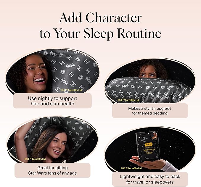 Kitsch x Star Wars Galactic Empire Satin Pillowcase | Satin Pillowcase with Zipper, Better Than Silk Pillowcase | Frizz-Reducing Pillow Case for Hair & Skin Care, Cooling & Breathable - Standard