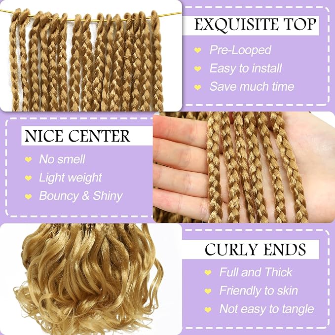 Crochet Hair for Women 18 Inch Blonde French Curl Crochet Braids 8 Packs Prelooped Box Braids Synthetic French Curly Braiding Hair Extensions 27#