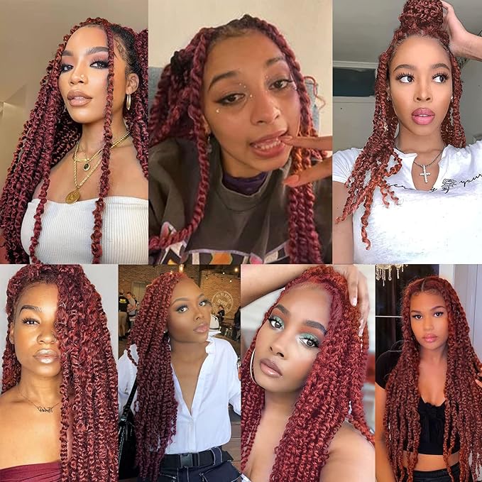 Ubeleco Copper Red Passion Twist Hair, 350# Water Wave Crochet Hair 10 Inch Passion Twist Crochet Hair 22 Strands/Pack Bohemian Synthetic Curly Braiding Hair Extensions (10 Inch (Pack of 7), 350#)