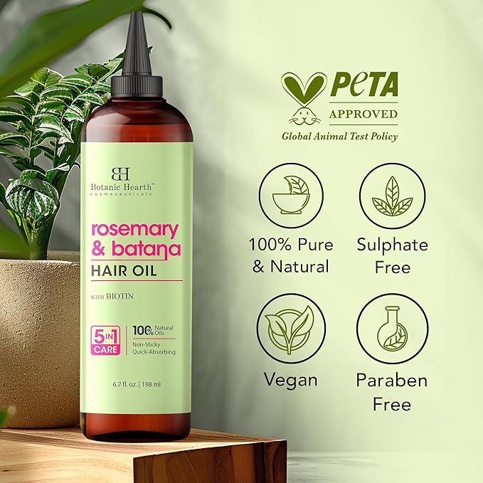 Botanic Hearth Hair Oil for Hair Growth & Home Hair Perm Kit | Strengthening Dry, Frizzy, Damaged Hair & Scalp Treatment | Rosemary Batana Hair Oil – 6.7 Fl Oz (2 Pack)