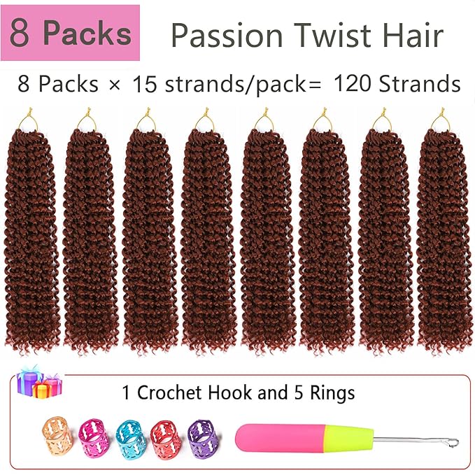 Alrence Passion Twist Hair Copper Red 14 Inch 8 Packs Passion Twist Crochet Hair Long Bohemian Crochet Braids (14 Inch, 350#)