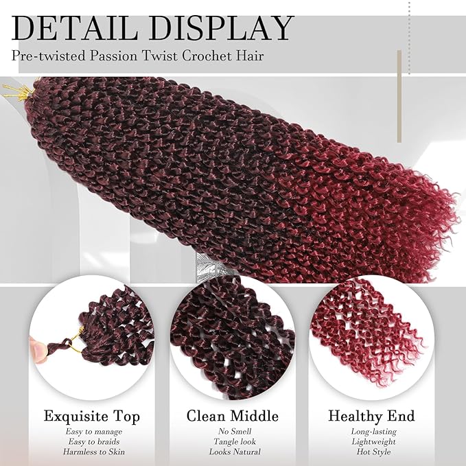 Passion Twist Hair 14 Inch 8 Packs Water Wave Crochet Hair Bohemian Braiding Hair for Boho Locs Pre Looped Crochet Braids Hair for Black Women （T/Bug#）