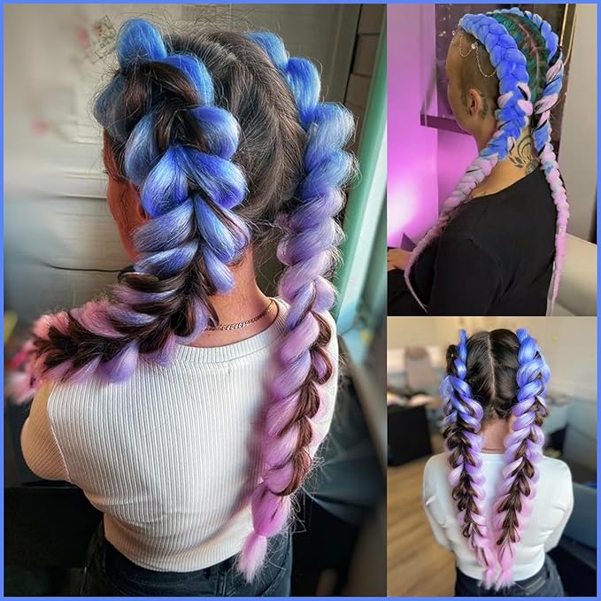 Ombre Blue Light Purple Pre stretched Braiding Hair 2 Packs Pre feathered Braid Hair Extensions 30 Inches Hair Braids