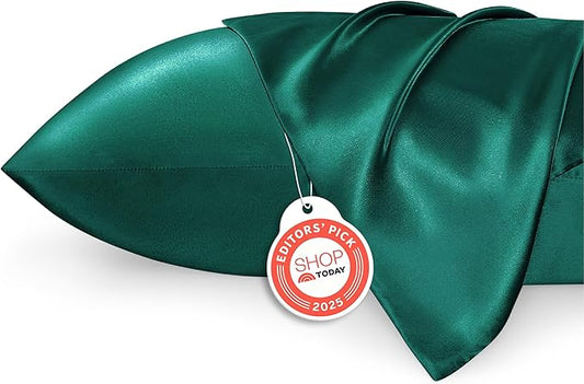 Bedsure King Size Satin Pillowcase Set of 2 - Dark Green Pillow Cases for Hair and Skin with Envelope Closure, Similar to Silk Pillow Cases, Gifts for Women, 20x36 Inches, 2pcs